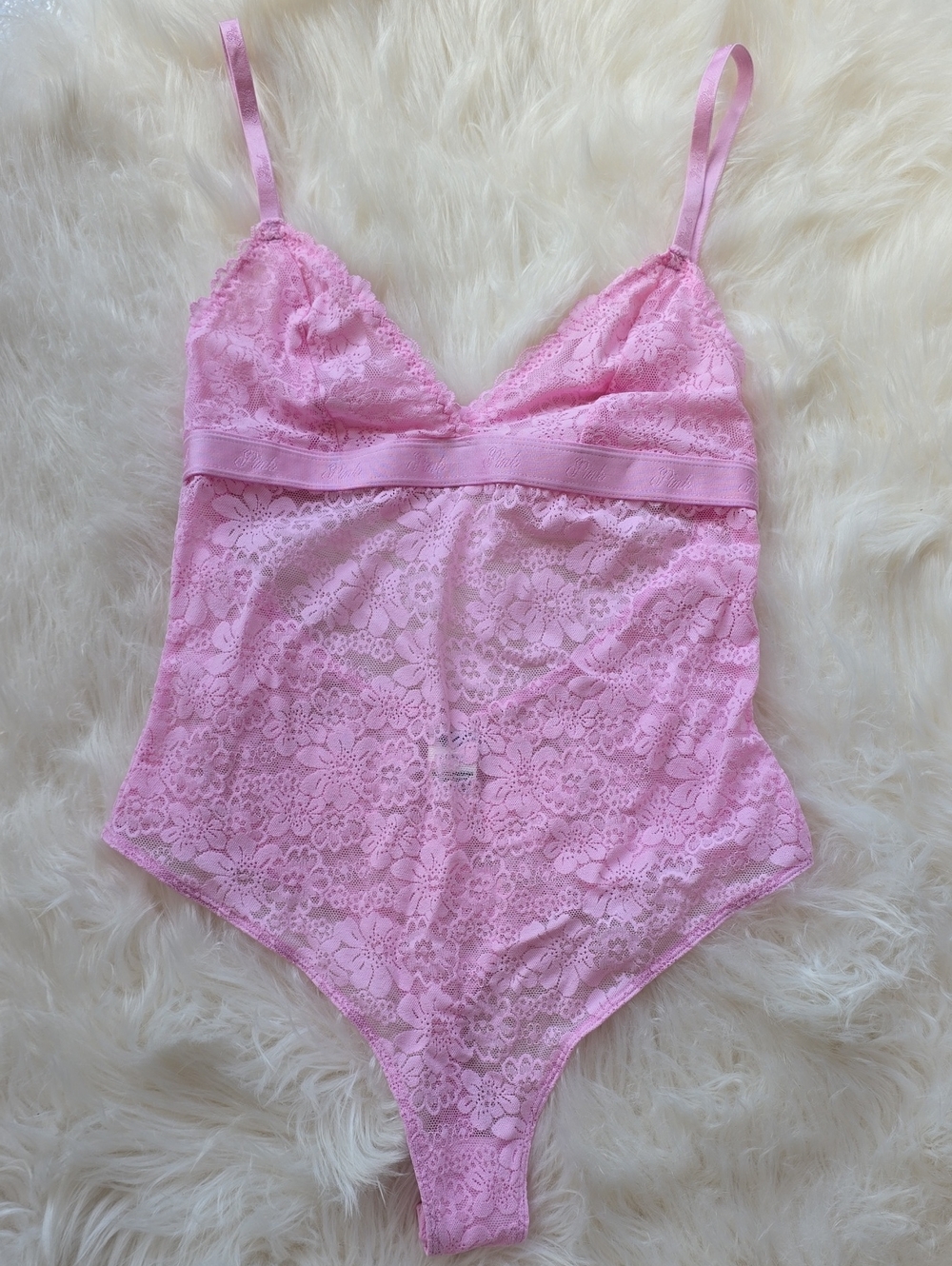 PINK Victoria's Secret Light Pink Lace Chemise Bodysuit SIze M
